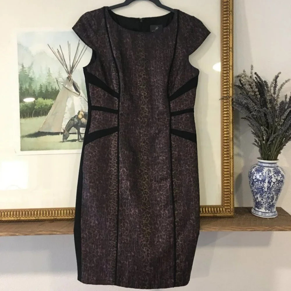 Adrianna Papell Leopard Purple Sheath Midi Dress‎